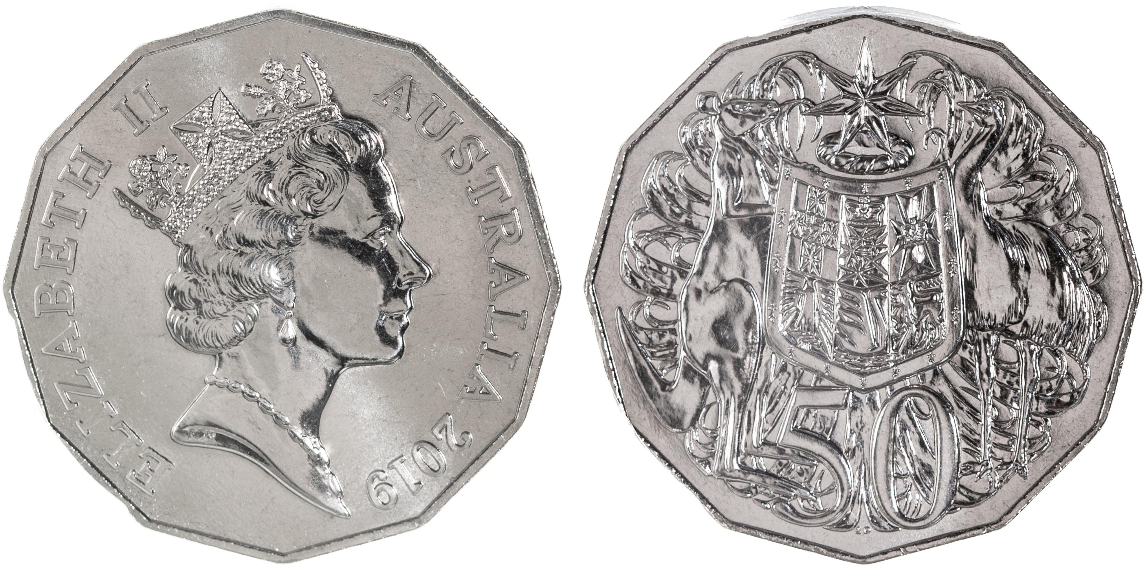 Elizabeth II, Dodecagon 50th Anniv., R. Maklouf Effigy, Fifty Cent, 2019, PCGS MS 68