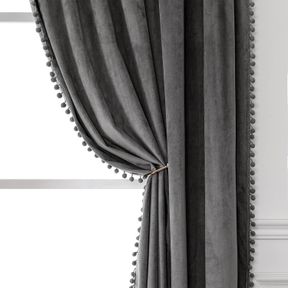 VICTREE POM POM VELVET CURTAINS FOR BEDROOM, BLACKOUT CURTAINS 52 X 72 INCH LENGTH - ROOM DARKENING SUN LIGHT BLOCKING ROD POCKET