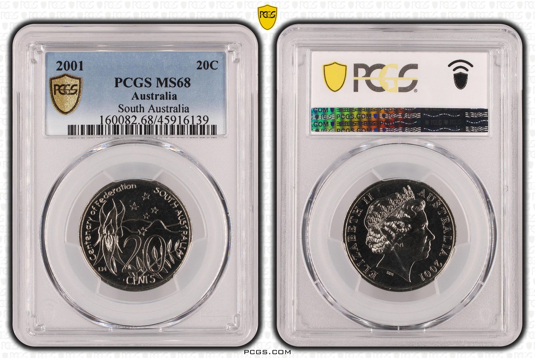 Elizabeth II, South Australia, POP 19/0, Twenty Cent, 2001, PCGS MS 68