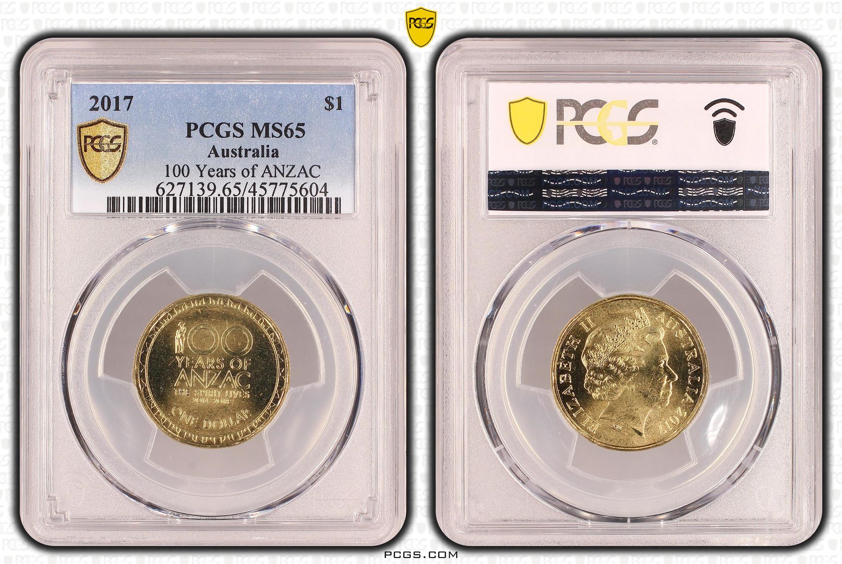 100 Years of ANZAC, One Dollar, 2017, PCGS MS65