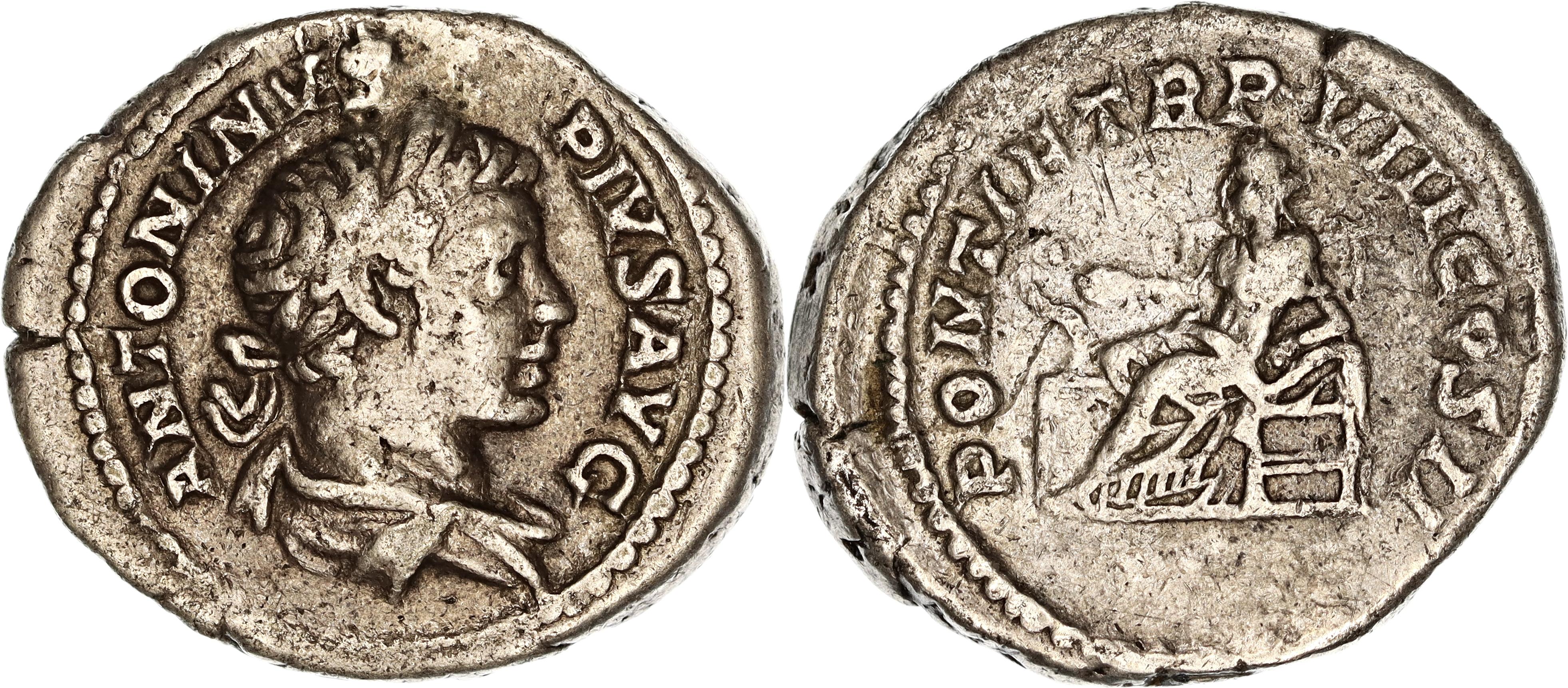 Roman Empire, Caracalla, Silver Denarius, 205 AD, gF-aVF