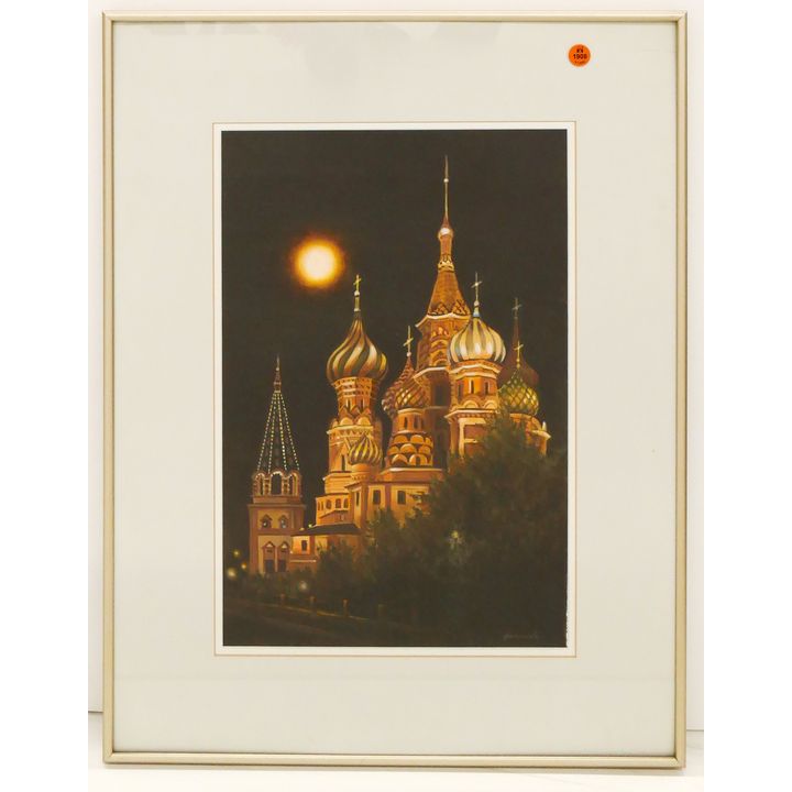 Bunny Hammersla 'Moon Over Moscow' Watercolor Framed- 26x20''