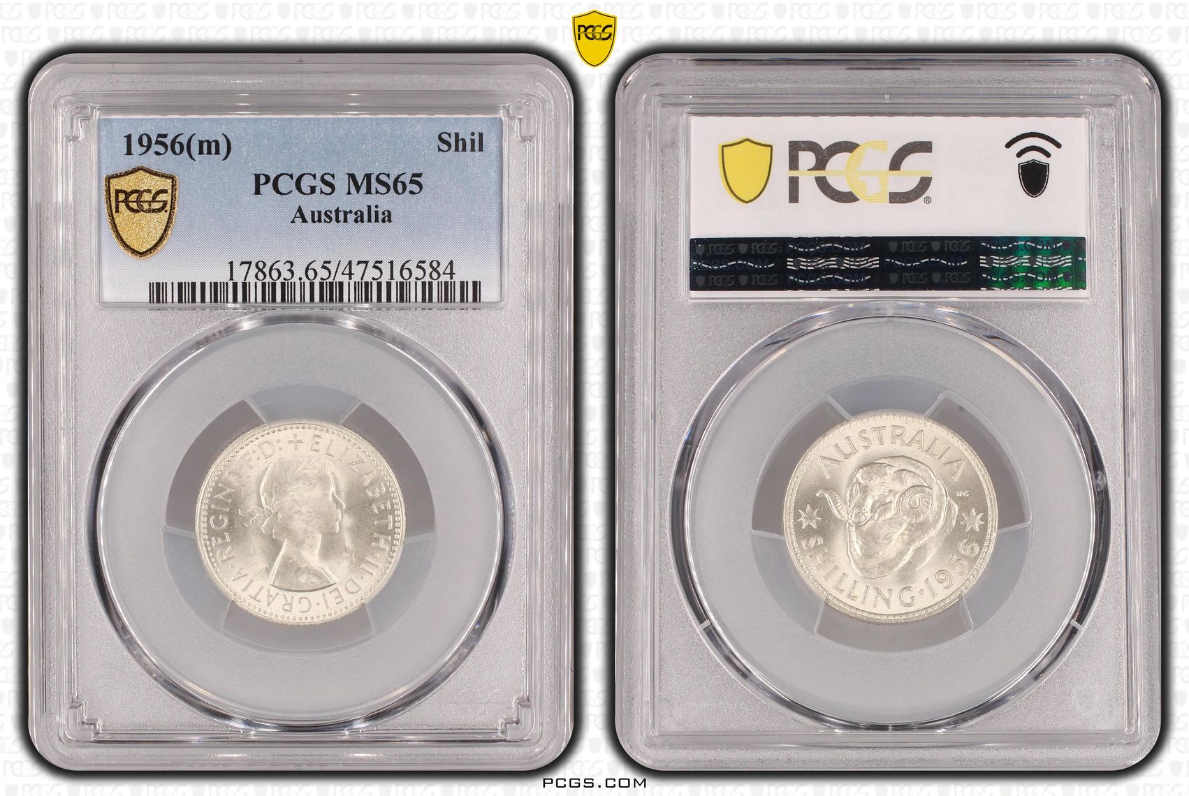 Shilling, 1956(m) POP Report 19/1, PCGS MS 65