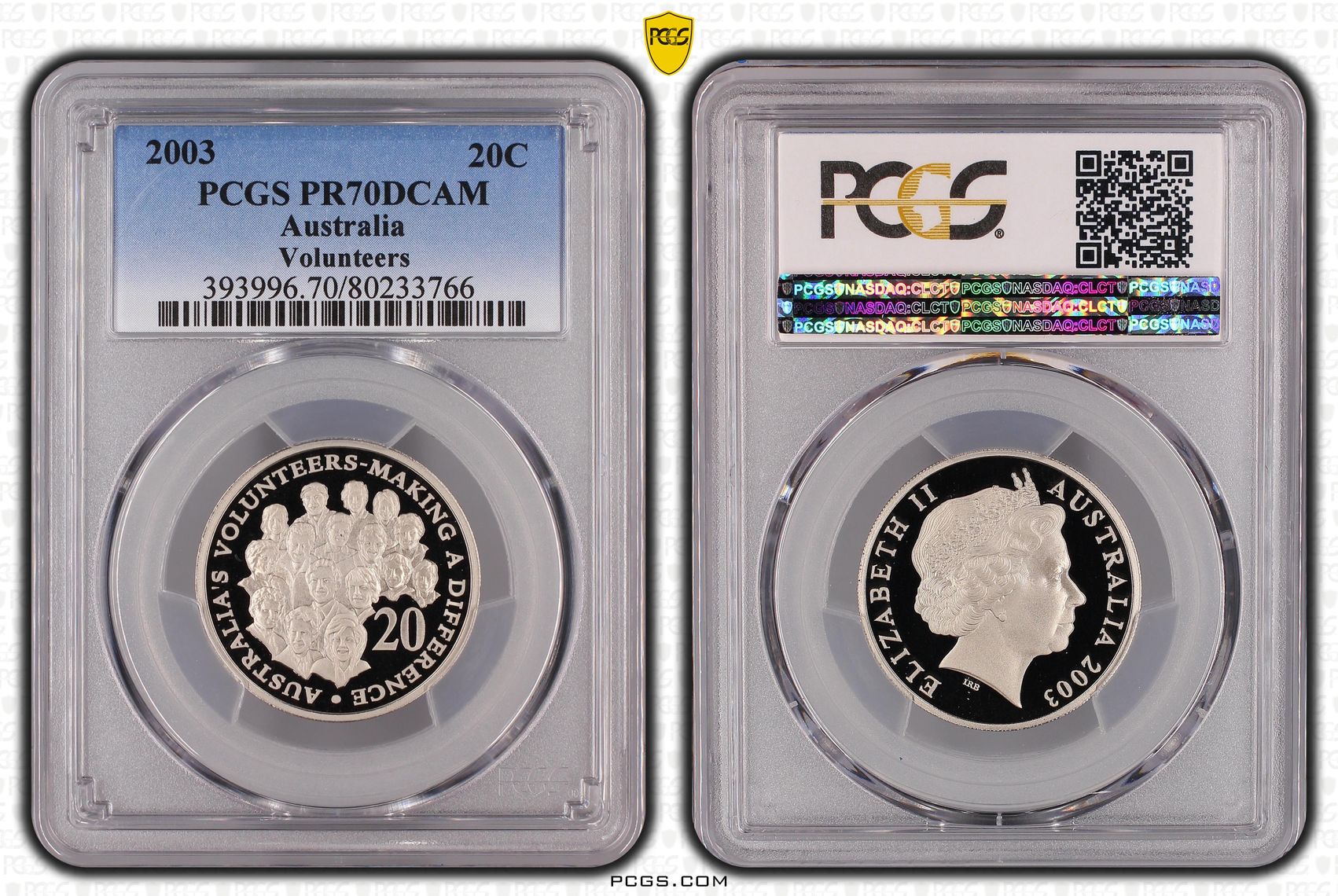 Volunteers, Top pop, Twenty Cent, 2003, PCGS PR70DCAM