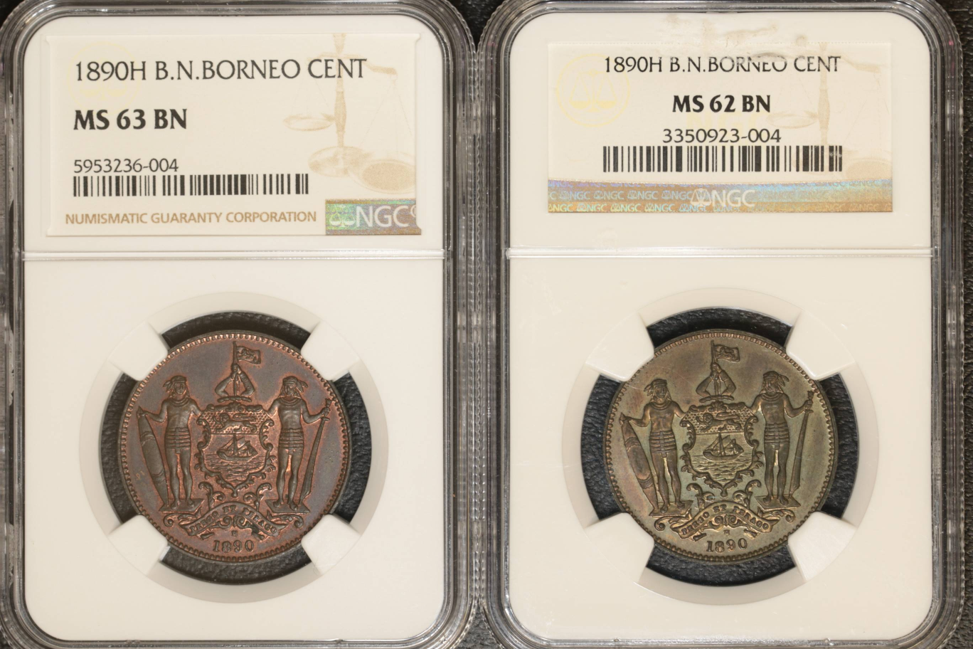 British North Borneo 1890H 1 Cent NGC MS62BN-63BN (2pcs