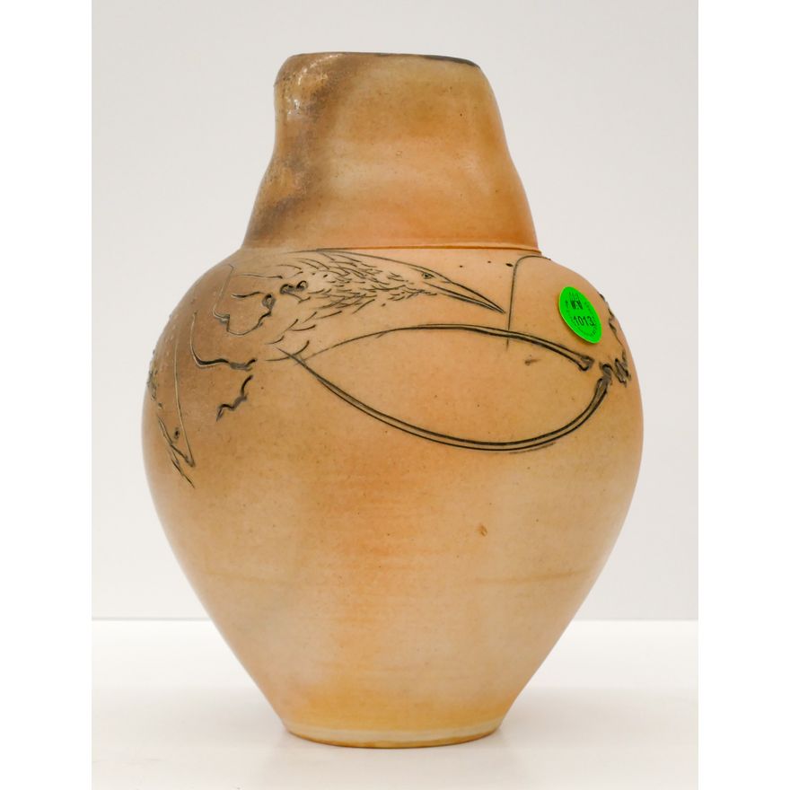 Frank Boyden Sgraffito Bird and Fish Porcelain Vase 8.5''x6''