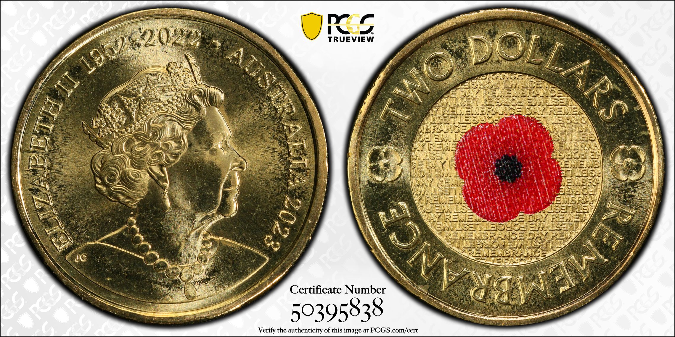 35th Ann $2 Coin Set Colourised Remembrance Red Poppy, Two Dollar, 2023, PCGS MS68