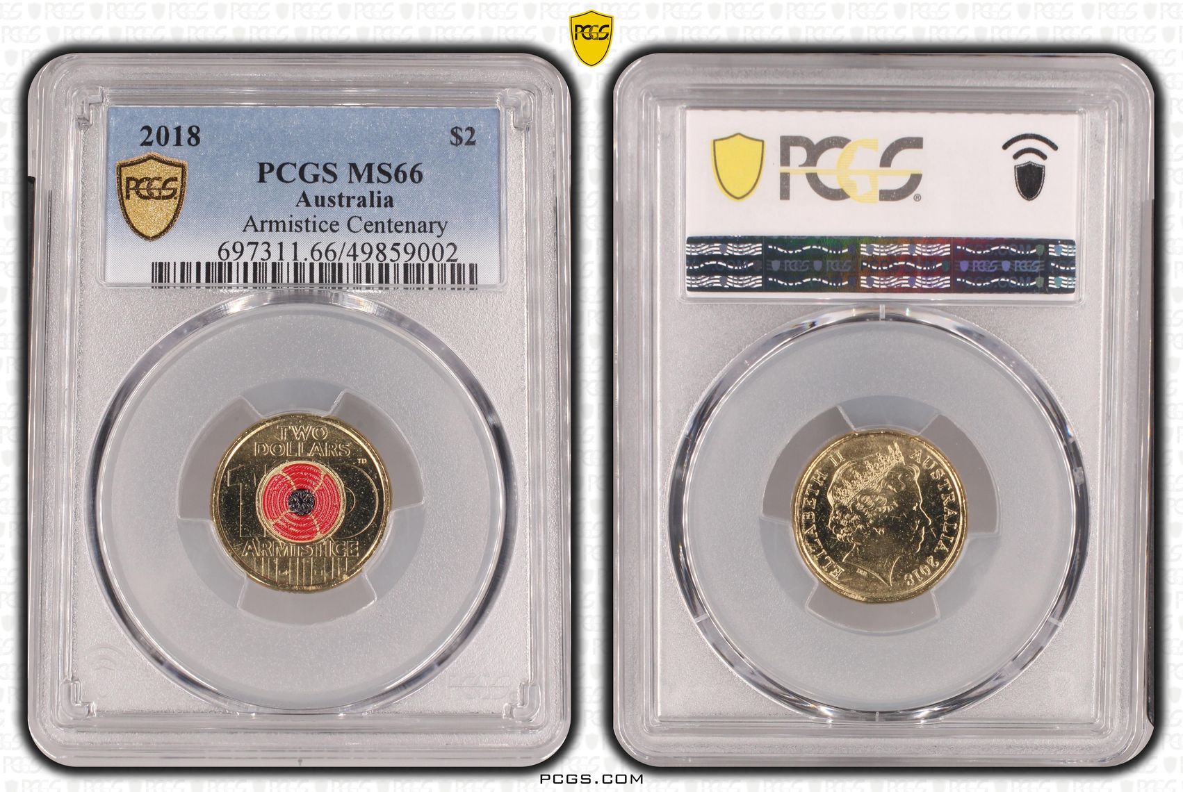 451 · Elizabeth II, Armistice Centenary , Two Dollar, 2018, PCGS MS66
