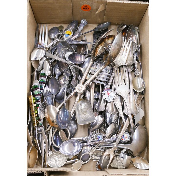 Box Old Souvenir Spoons Etc