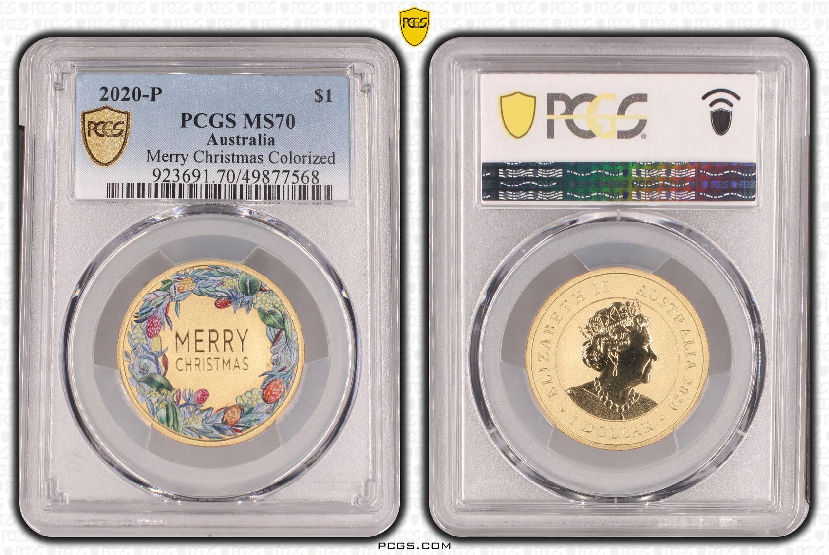 Merry Christmas Colorized POP 1/0, One Dollar, 2020-P, PCGS MS70