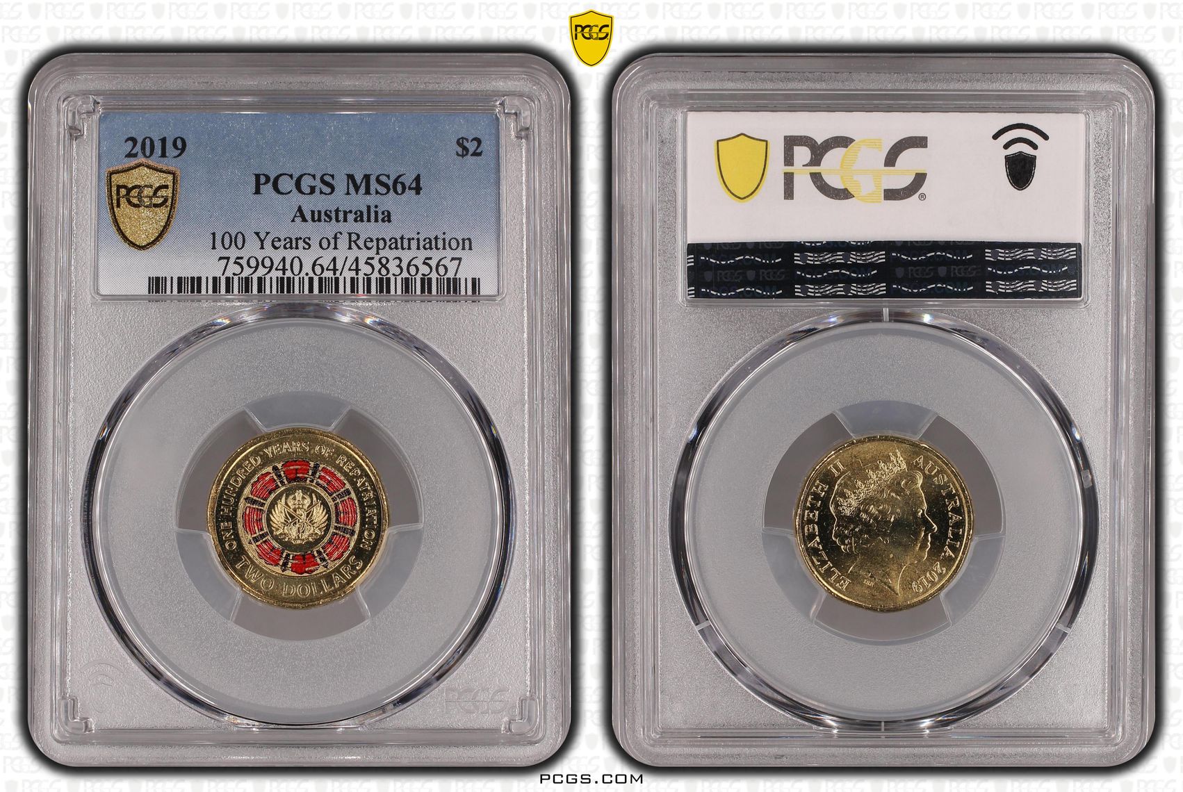 100 Years of Repatriation Colourised, Two Dollar, 2019, PCGS MS64