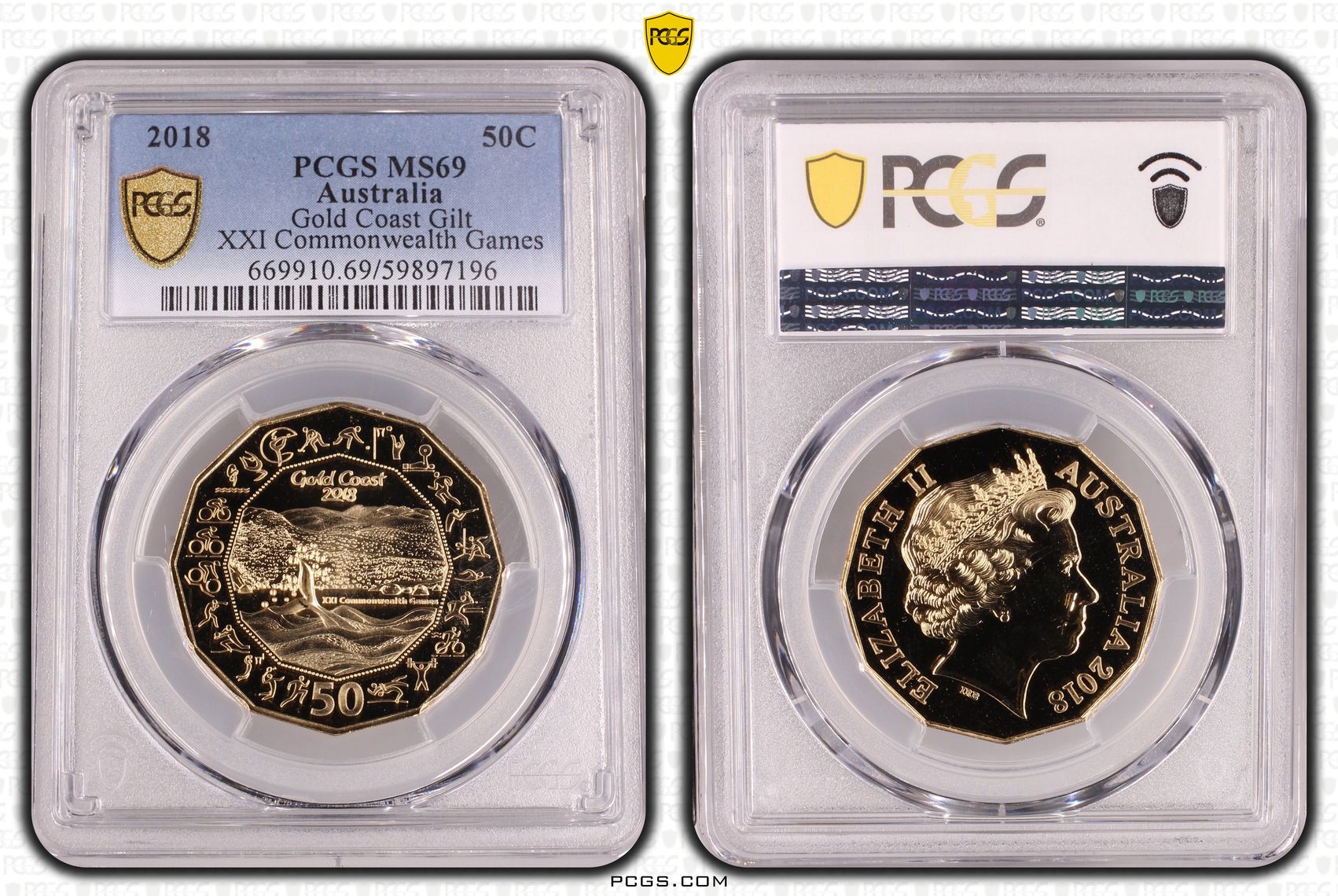 Gold Coast Gilt XXI Commonwealth Games, Fifty Cent, 2018, PCGS MS69