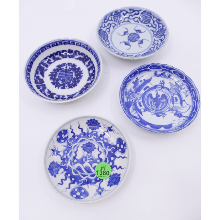 4pc Chinese Qing Small B&W Dishes- 4'' approx
