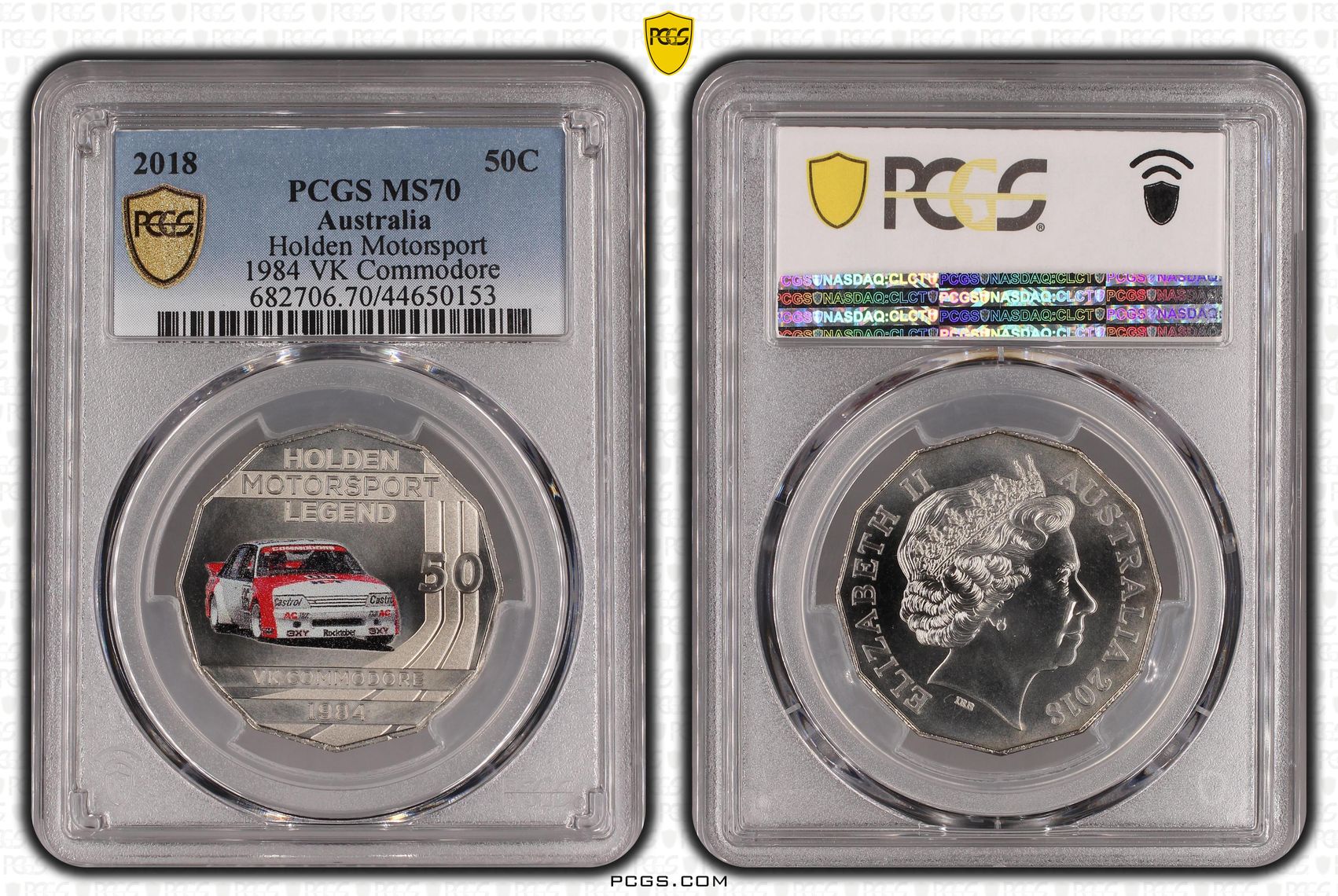 151 · 2018 Australia Fifty Cent, 50c Holden Motorsport - 1984 VK Commodore PCGS - MS70 POP 1/0 -153