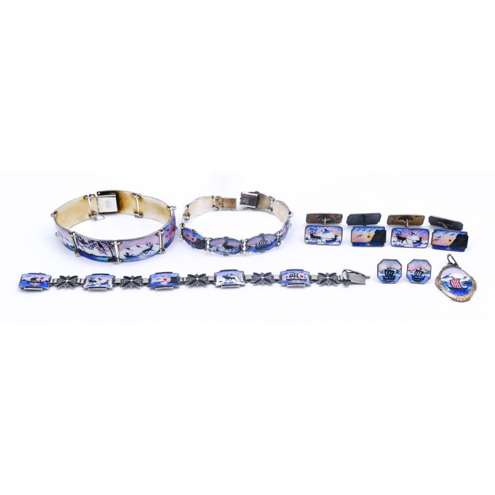 Box Norwegian Enameled Sterling Matching Jewelry