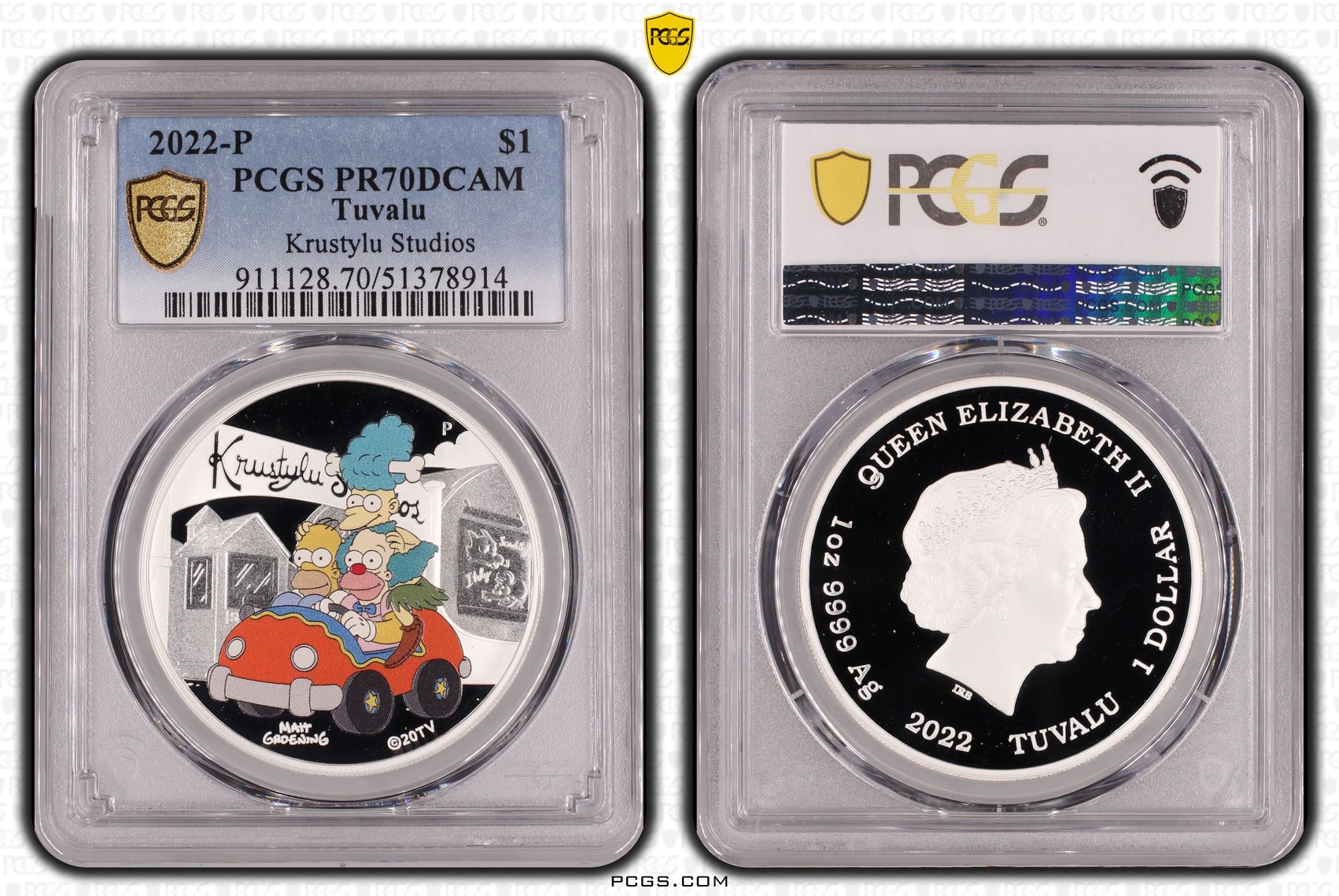 279 · Tuvalu, Krustylu Studios Colourised, POP 3/0, One Dollar, 2022-P, PCGS PR70DCAM