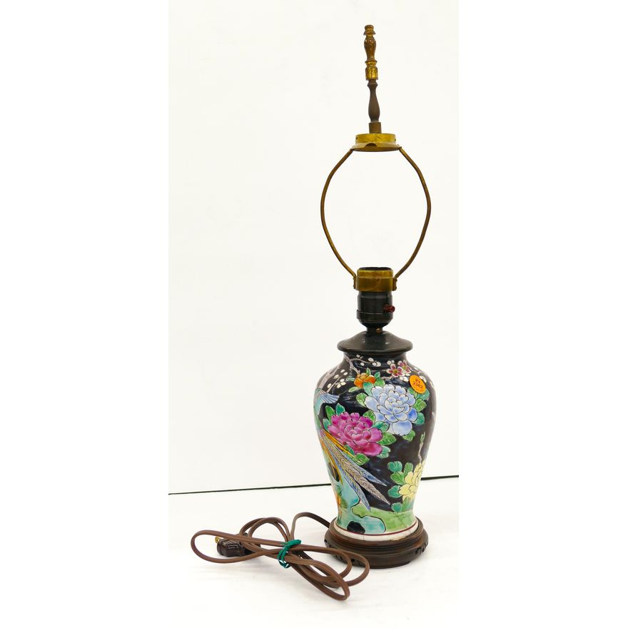 Old Chinese Export Peacock Vase Lamp 20'' - As is