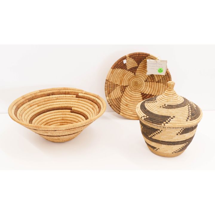 3pc African Tribal Woven Baskets- 9'' to 12''