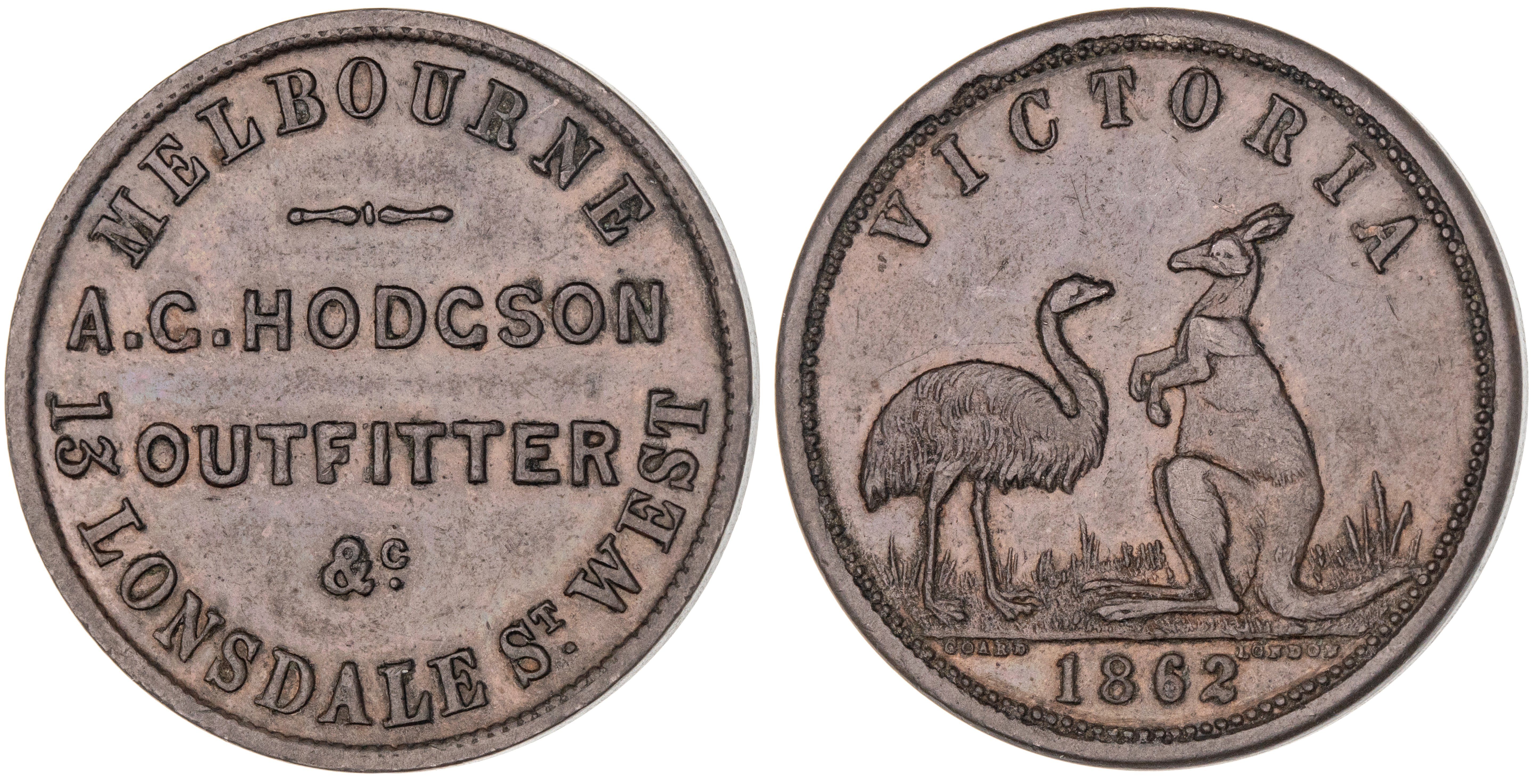 Melbourne, Victoria, A. G. Hodgson, Halfpenny, 1862, gVF