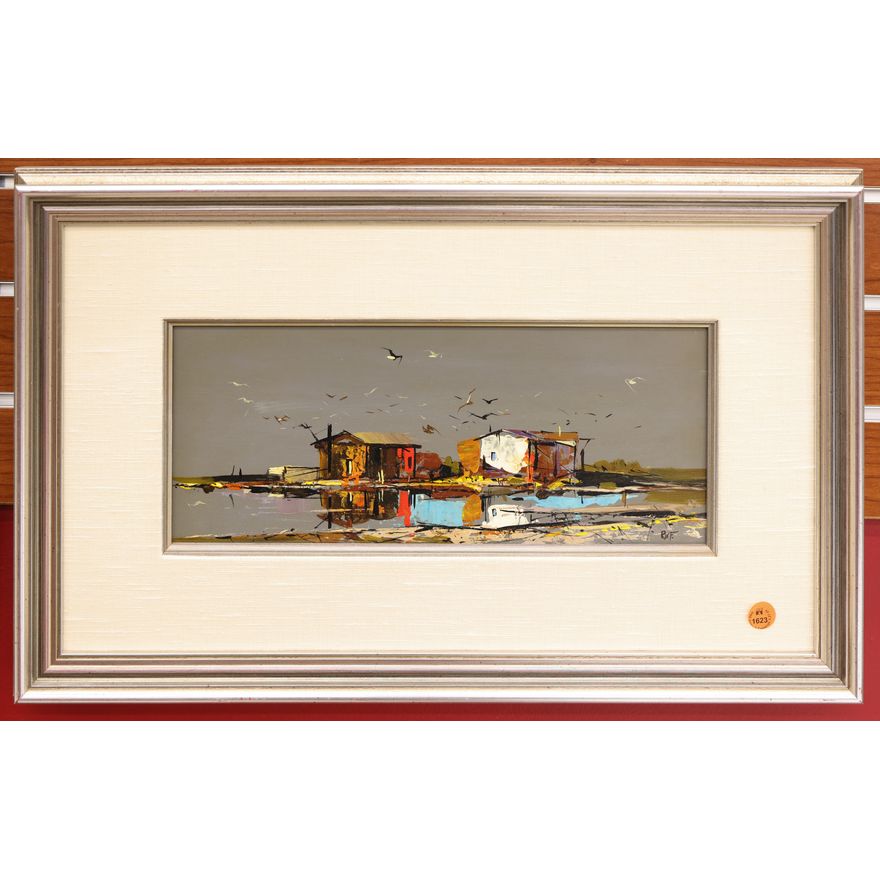 Russell Frost ''Beach Scene'' Oil Painting Framed 14.5''x22.5''