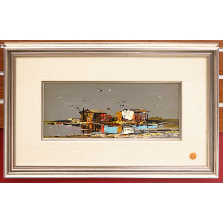 Russell Frost ''Beach Scene'' Oil Painting Framed 14.5''x22.5''