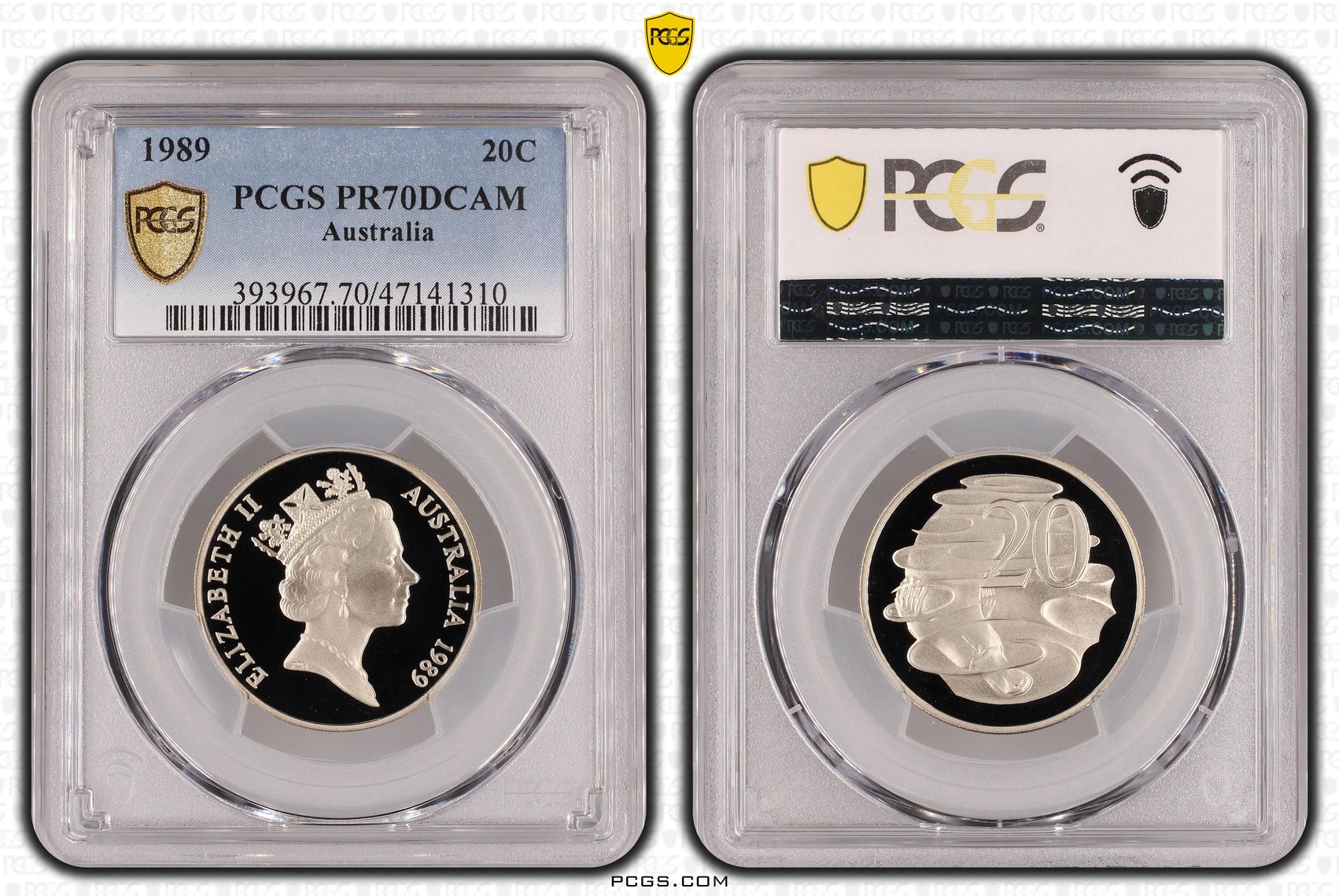 Elizabeth II, Pop 20/0, Twenty Cent, 1989, PCGS PR70DCAM