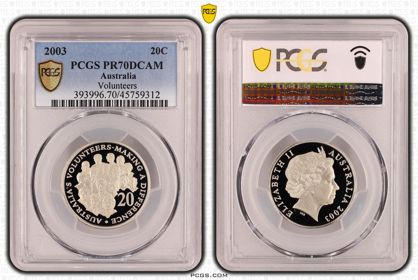 Volunteers, Top pop, Twenty Cent, 2003, PCGS PR70DCAM