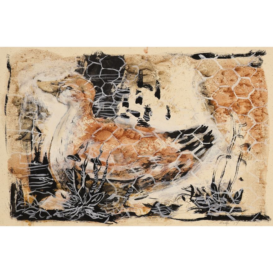Neil Meitzler ''Mystic Duck'' 1957 Casein on Handmade Paper