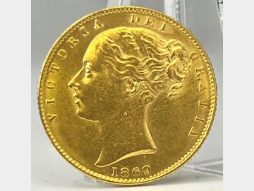 1869 VICTORIA YOUNG HEAD #DIE 46 SHIELD GOLD SOVEREIGN