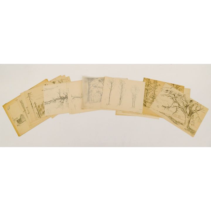 26pc Melville Wire Landscape Graphite Drawings 12''x20'' Approx.