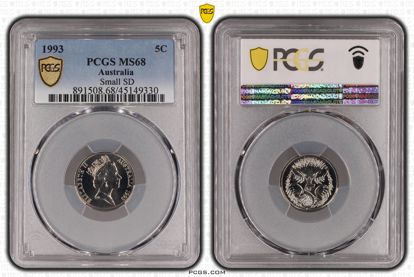 1993 Australia Five Cent, 5c Small SD PCGS - MS68 -330