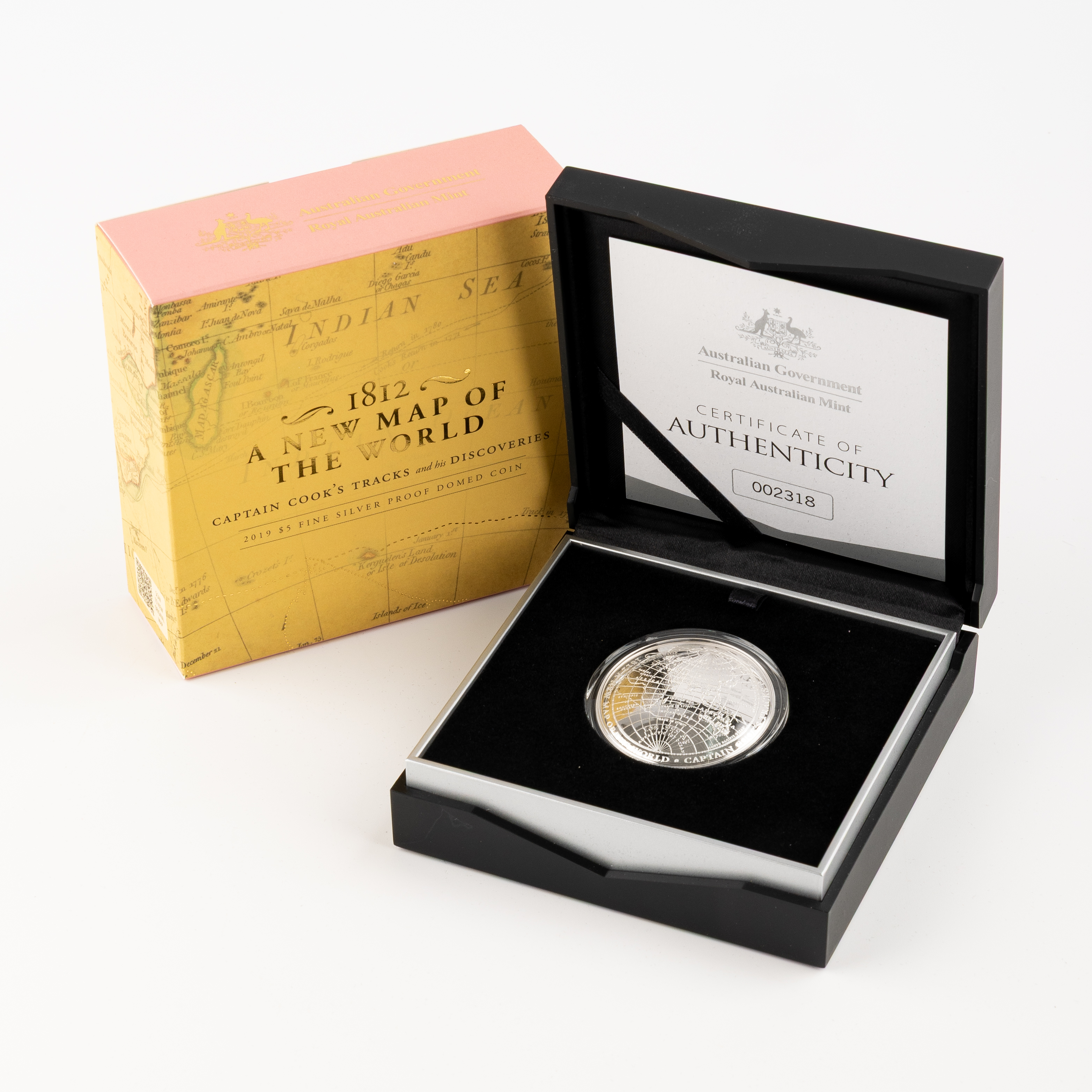 87 · Elizabeth II, 1812 A New Map of the World - Captain Cook, Five Dollars, 2019,  FDC