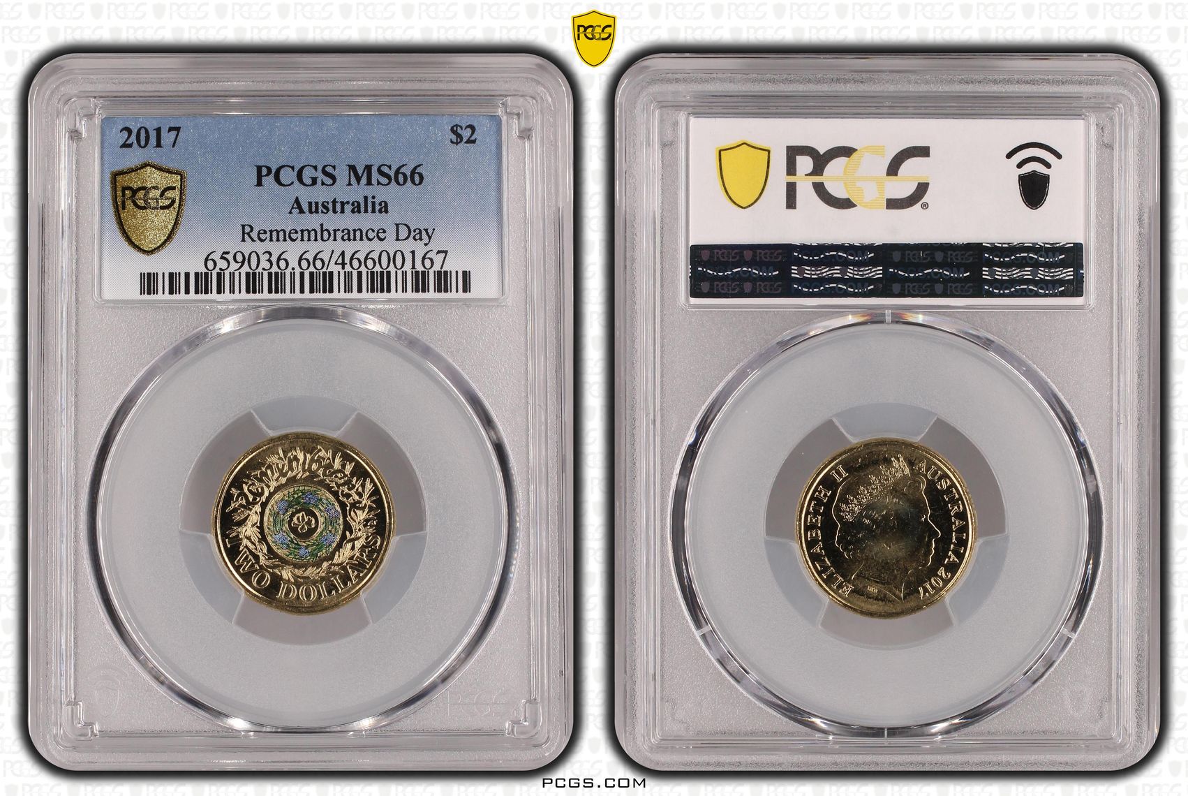 Elizabeth II, Remembrance Day, Two Dollar, 2017, PCGS MS66