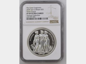 2020 THE GREAT ENGRAVERS 'THREE GRACES' SILVER 2oz PROOF 5 POUND PF69 UCAM THOMAS COLLECTION