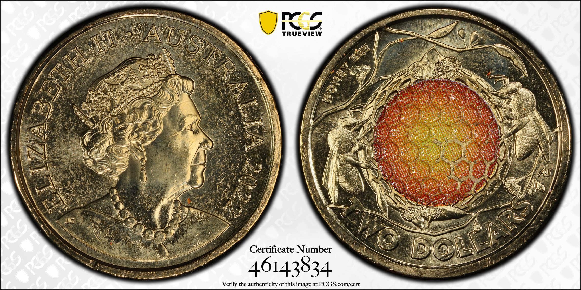 Honey Bee Colorized, Two Dollar, 2022, PCGS MS66