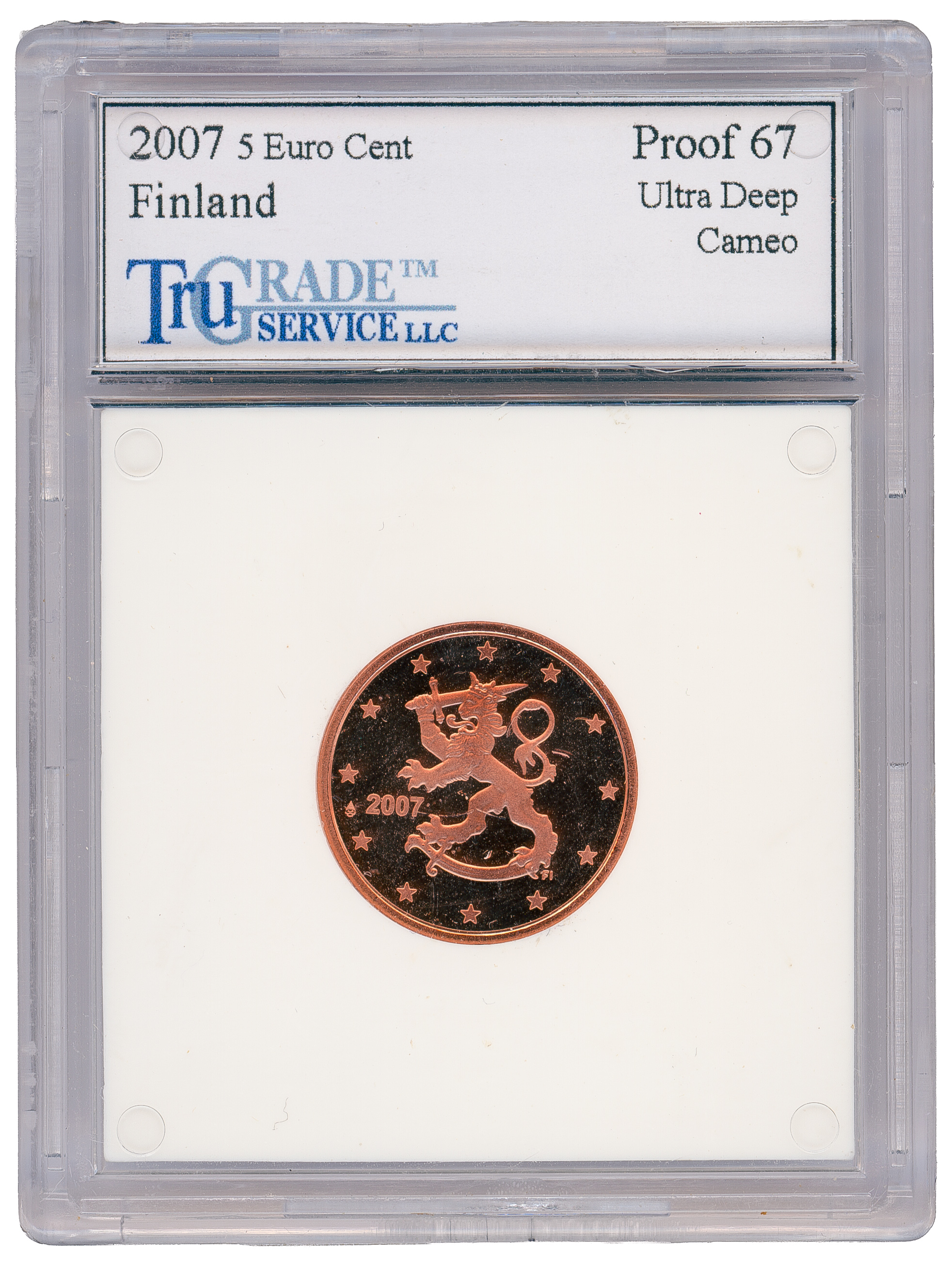 Finland, Ultra Deep Cameo, Five Euro Cent, 2007, PR67