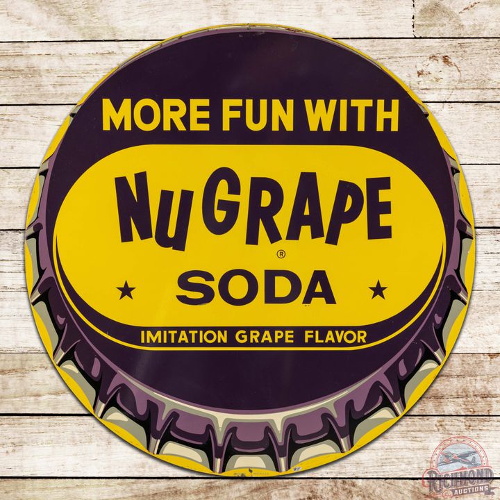 More Fun with NuGrape Soda 36" Single Sided Tin Bottlecap Sign