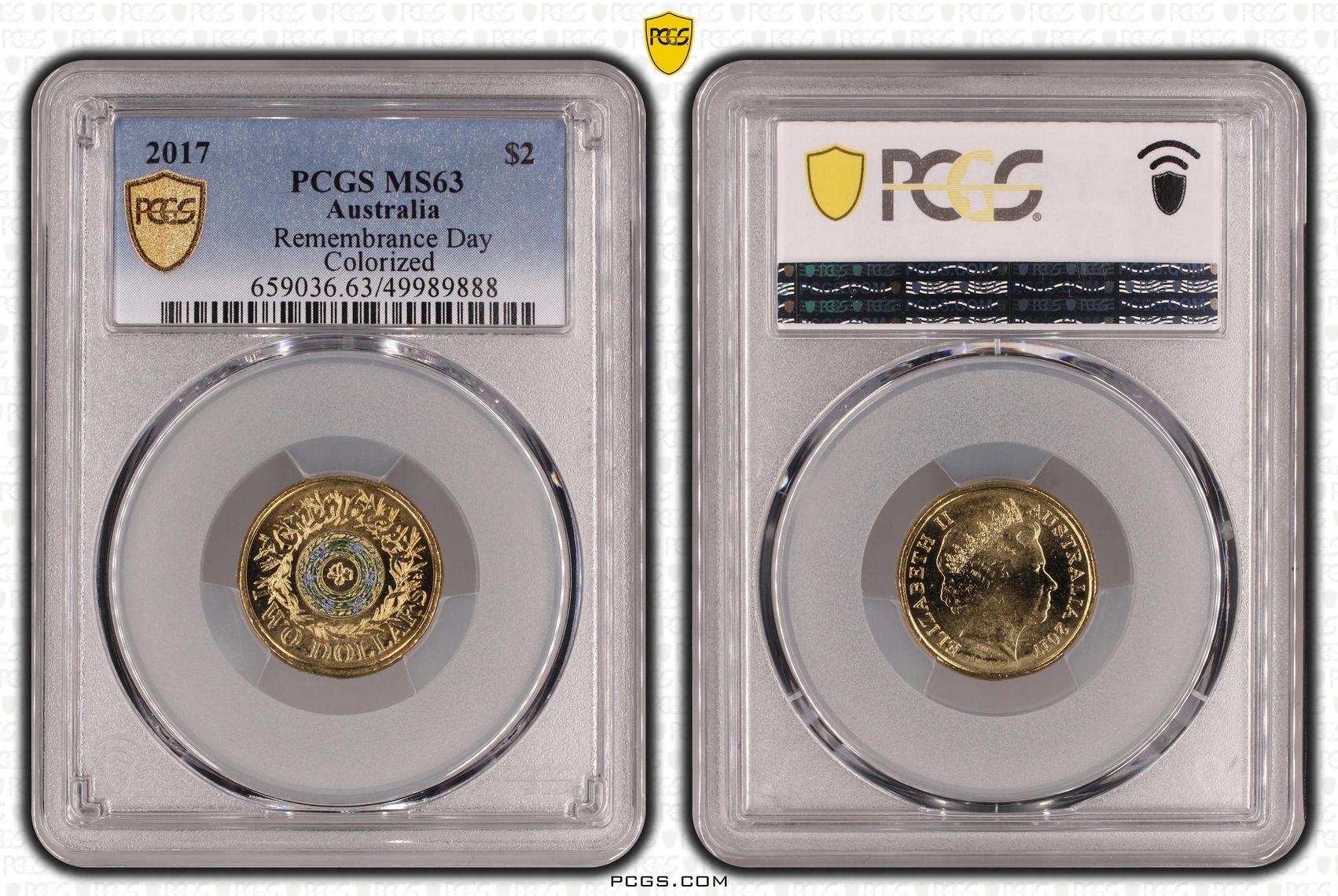 Remembrance Day Colourised, Two Dollar, 2017, PCGS MS63