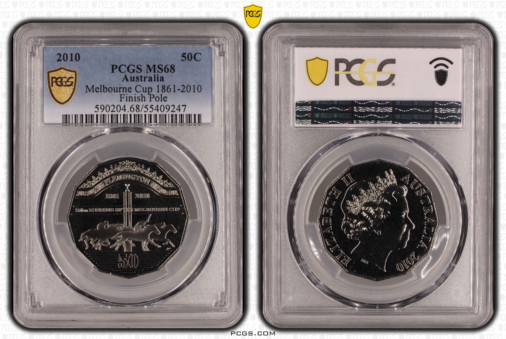 Melbourne Cup 1861-2010 Finish Line, Fifty Cent, 2010, PCGS MS68