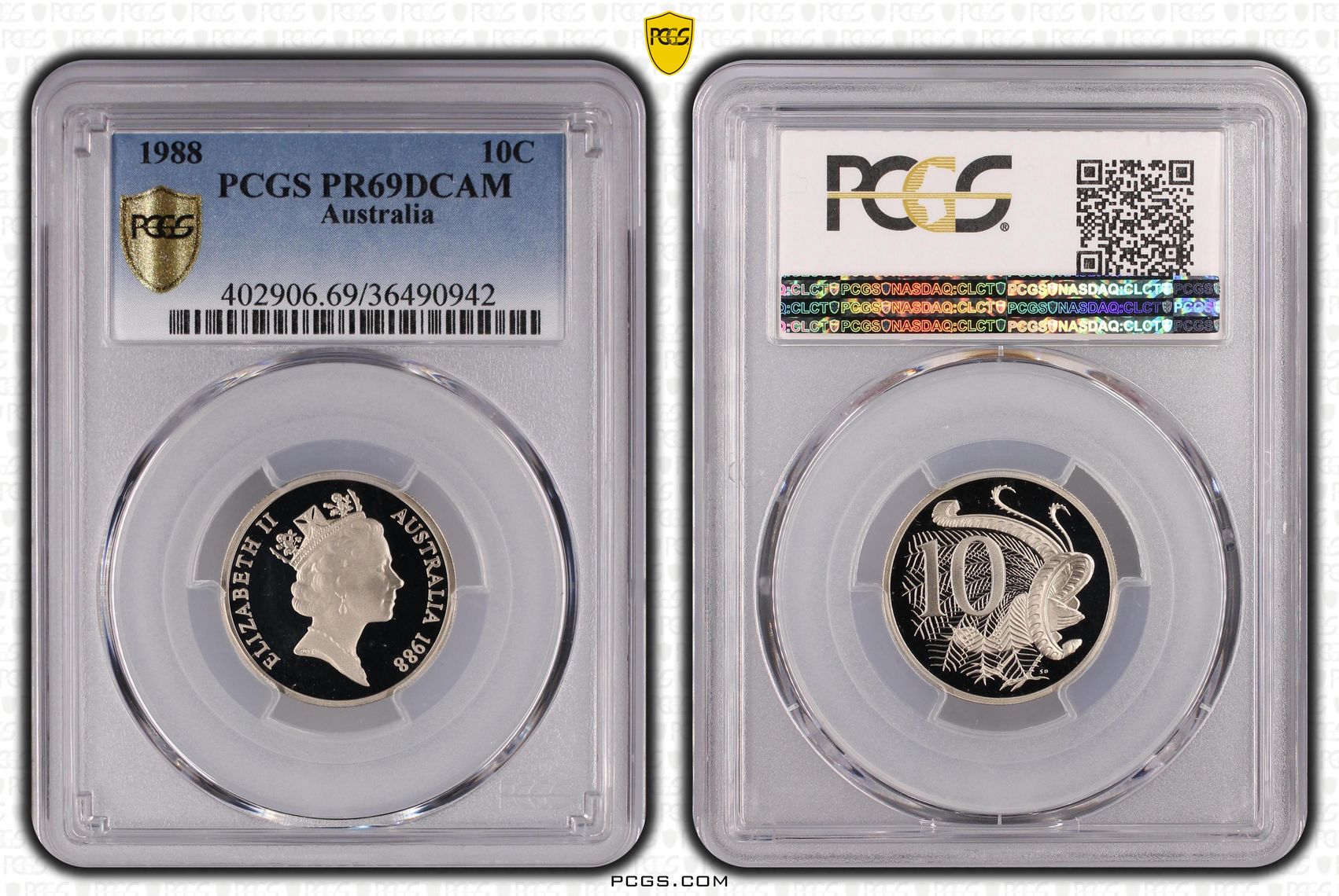 Elizabeth II, Ten Cent, 1988, PCGS PR69DCAM