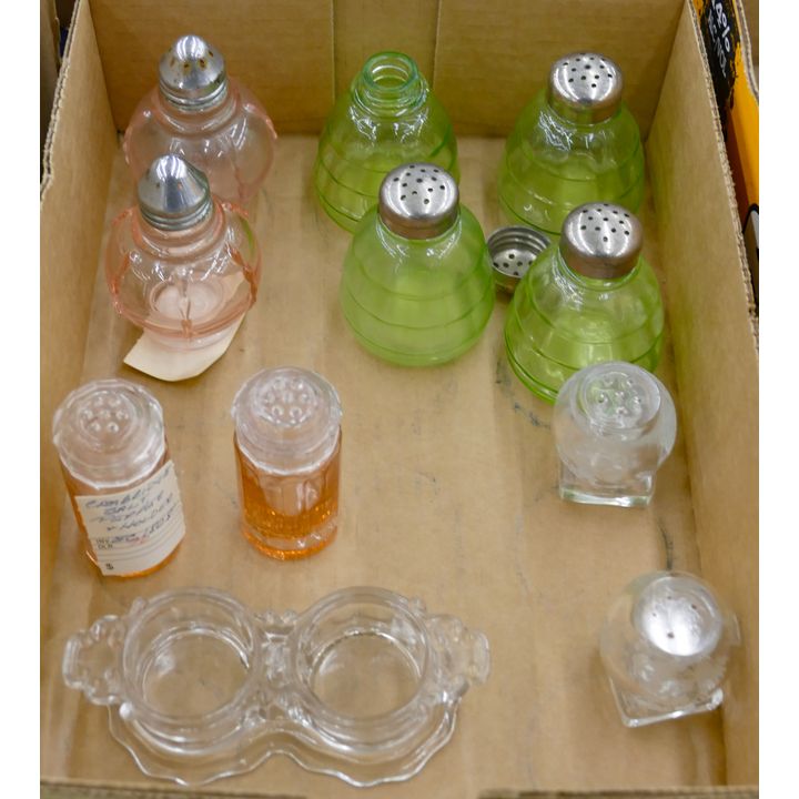 Box 11pc Vintage Colored Glass Salt & Pepper Shakers