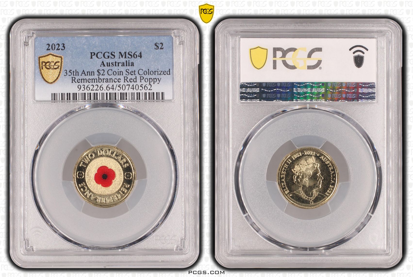 35th Ann $2 Coin Set Colorized Remembrance Red Poppy , Two Dollar, 2023, PCGS MS64