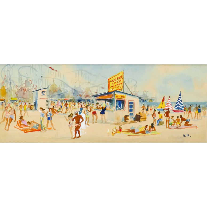 Ocean Park Diner Watercolor Painting signed D.H.