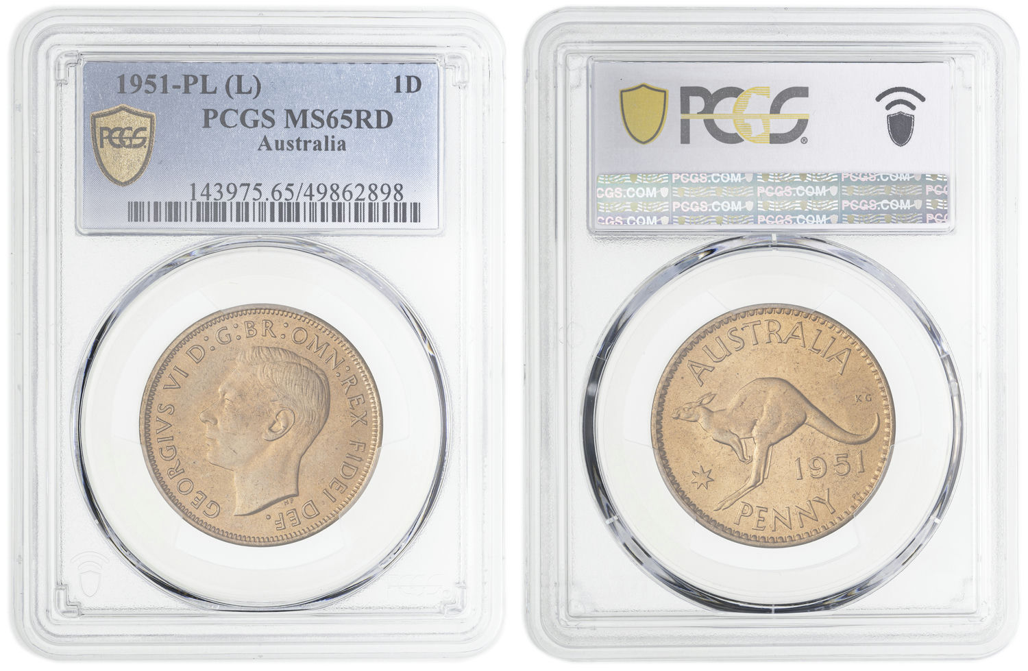George VI, Penny, 1951-PL, PCGS MS65RD