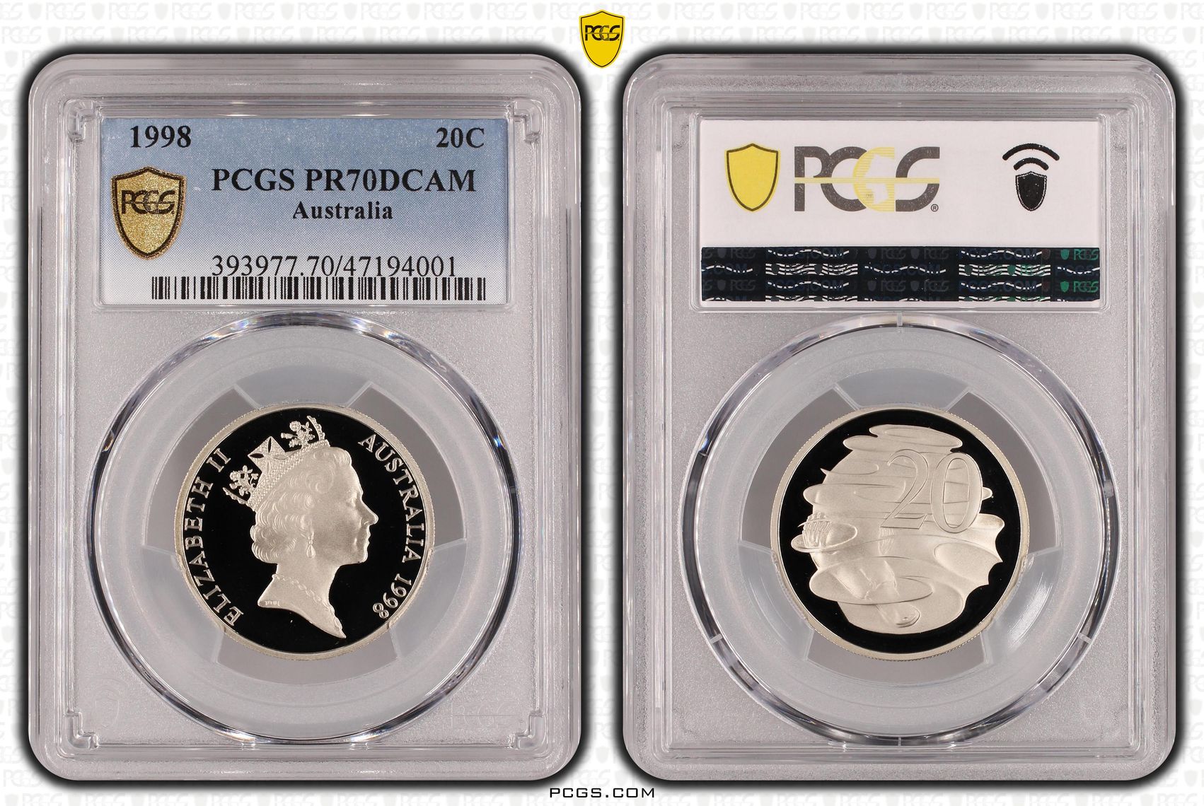 Elizabeth II, Pop 20/0, Twenty Cent, 1998, PCGS PR70DCAM