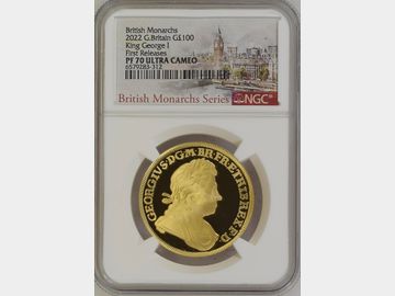 2022 ELIZABETH II BRITISH MONARCH GEORGE I PROOF 1oz GOLD £100 COIN PF70 UCAM