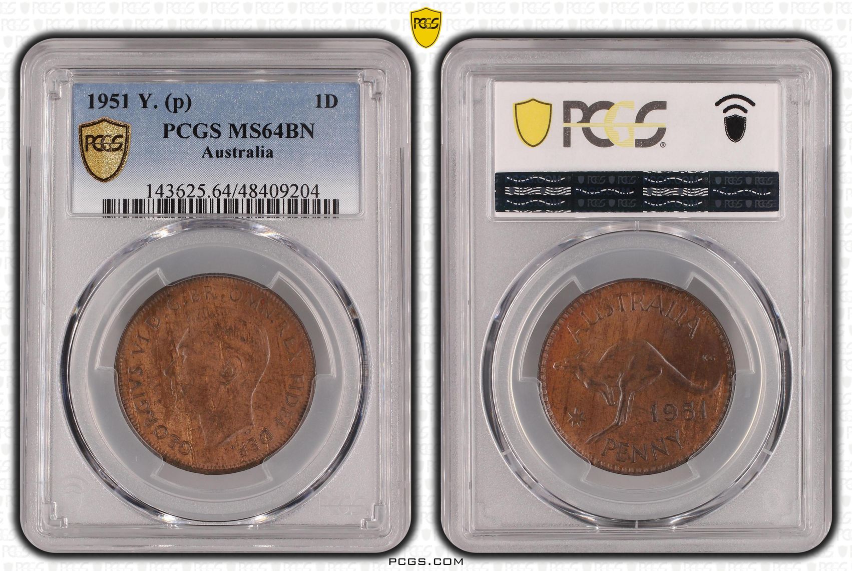 George VI, Penny, 1951, PCGS MS64BN
