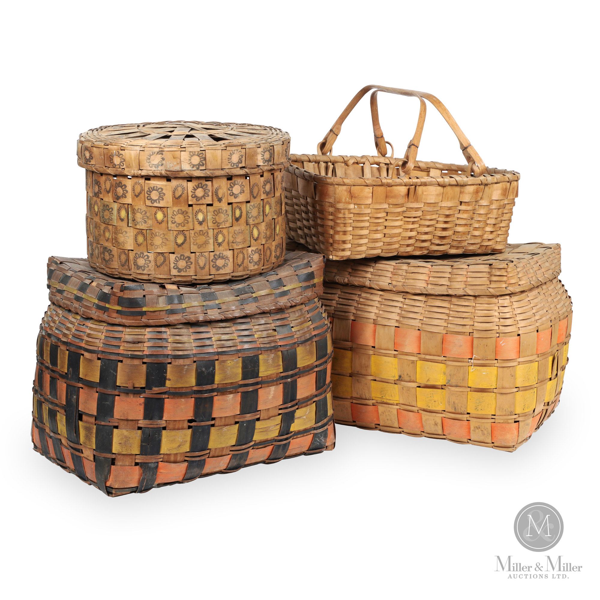 Lot of Four Mohawk Splint Baskets | Miller & Miller Auctions Ltd