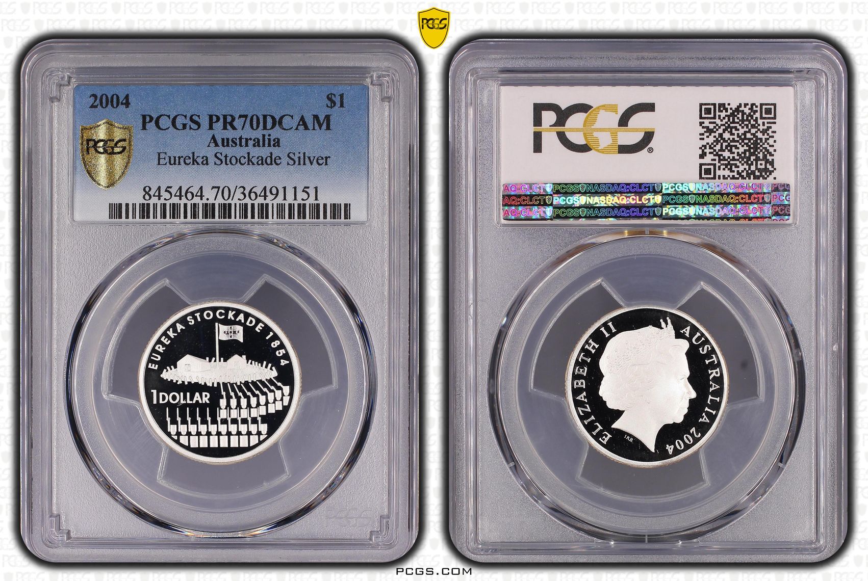 2004 Australia One Dollar, $1 Silver Proof Eureka Stockade PCGS - PR70DCAM POP 14/0 -151