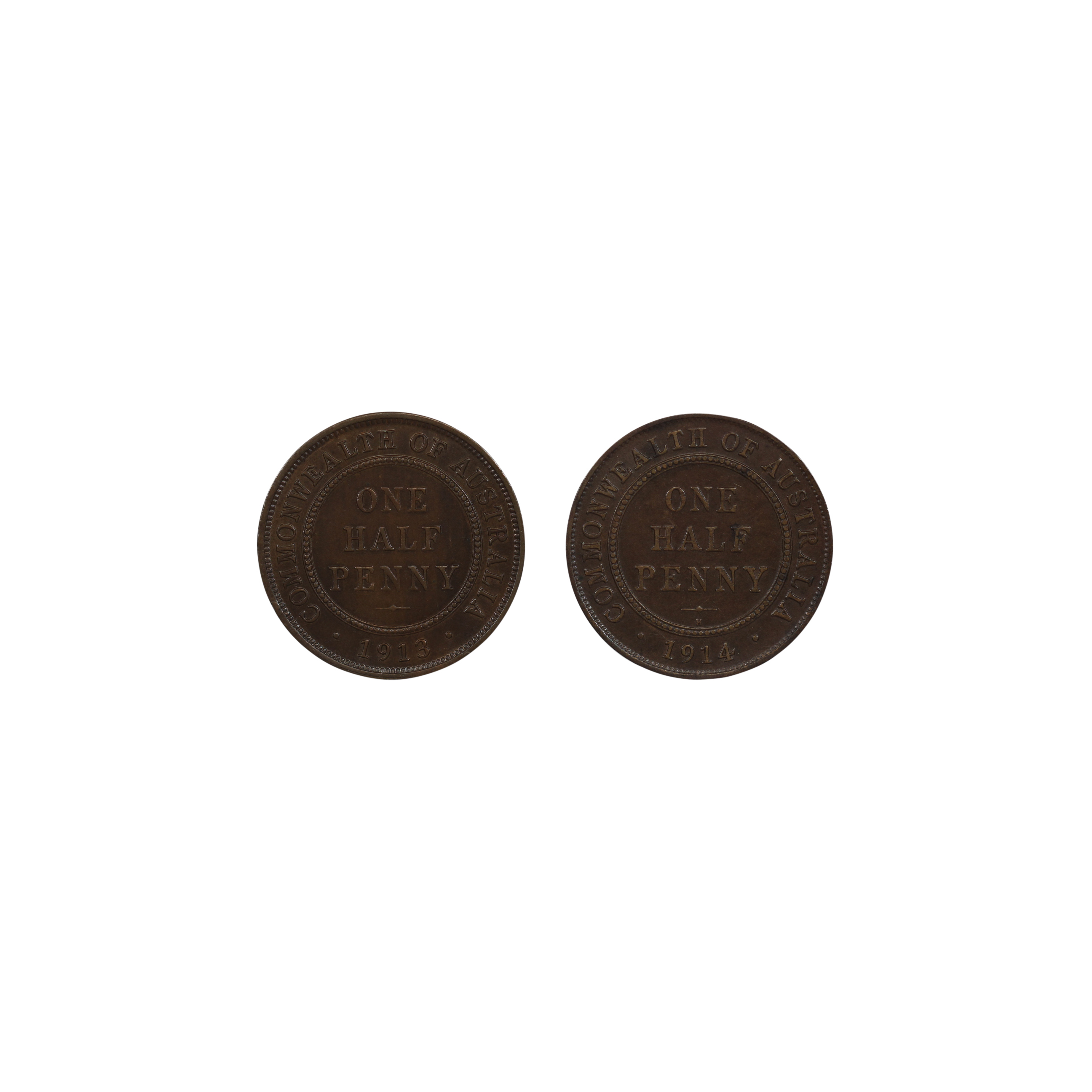 875. · George V, Half Penny, 1913 & 1914, EF - aUNC